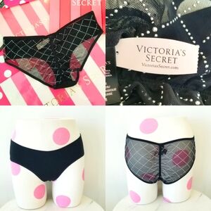 Victoria's Secret Vintage Low Rise Cotton Rhinestone Crystal Black Panty NWT